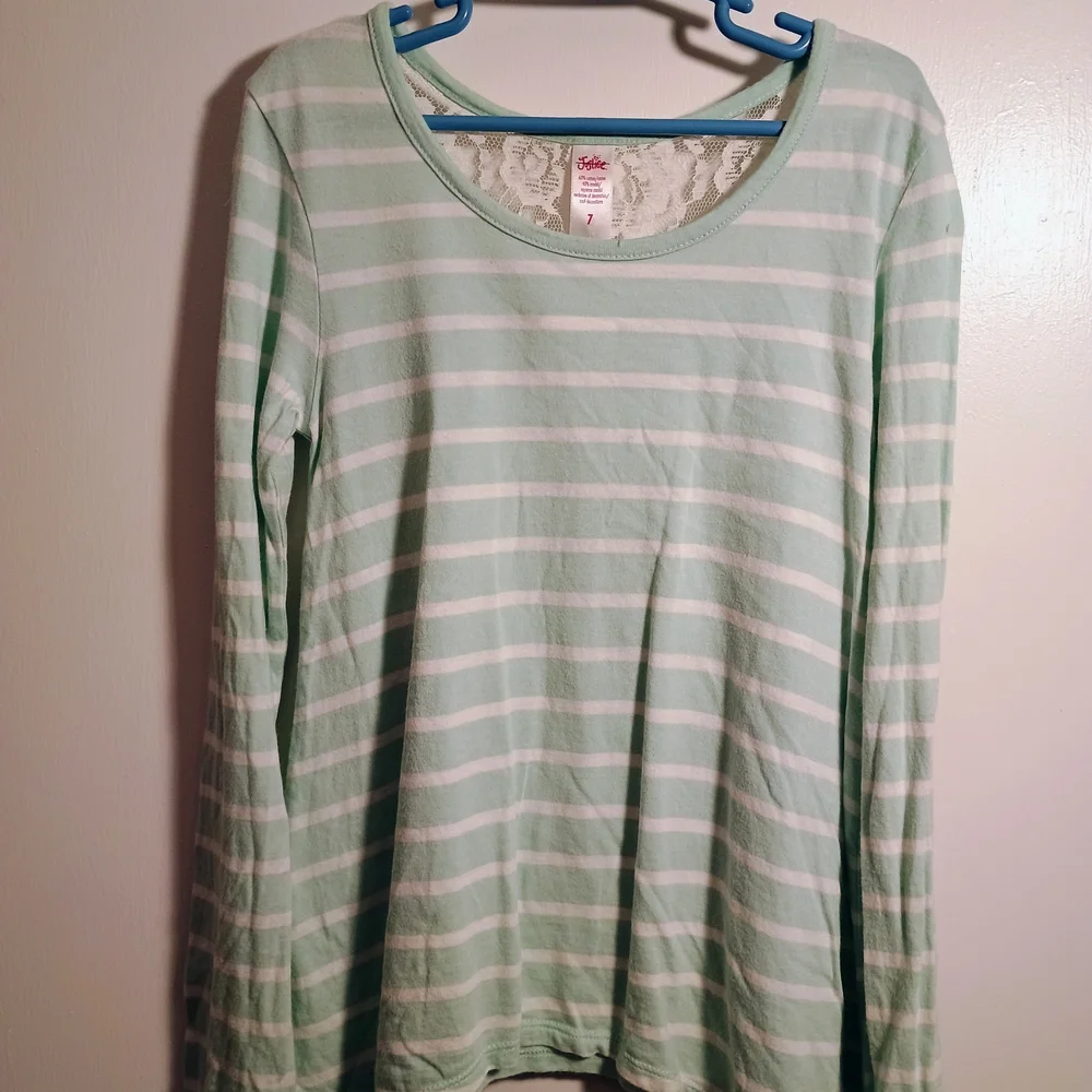 Justice Mint and White Striped Top